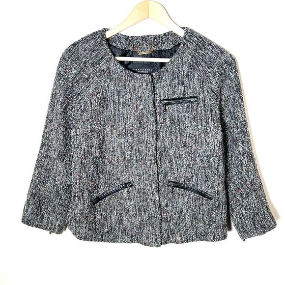 Sanctuary gray tweed full zip casual fall jacket size large L B173H - Picture 1 of 4